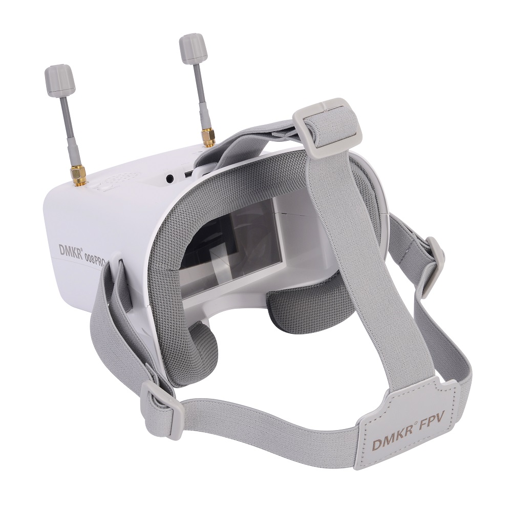 Drone Racing Goggles - オリジナル008D PROホワイトFPVゴーグル（DVR搭載、5.8GHz 40ch受信機、3.7V/2000mAhバッテリー、4.3インチHD LCD 16:9）レーシングドローン用